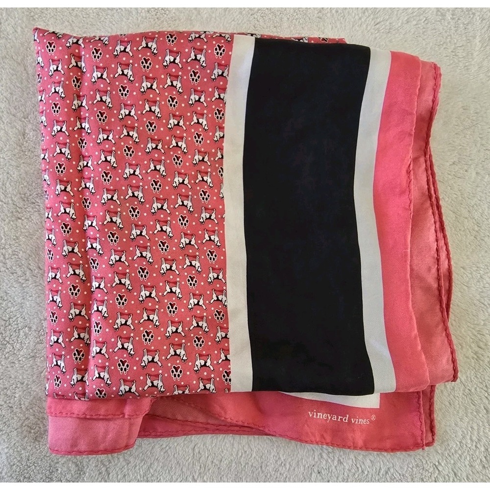 Vineyard Vines Scarf Husky Dog Print Red Square - Picture 4 of 5